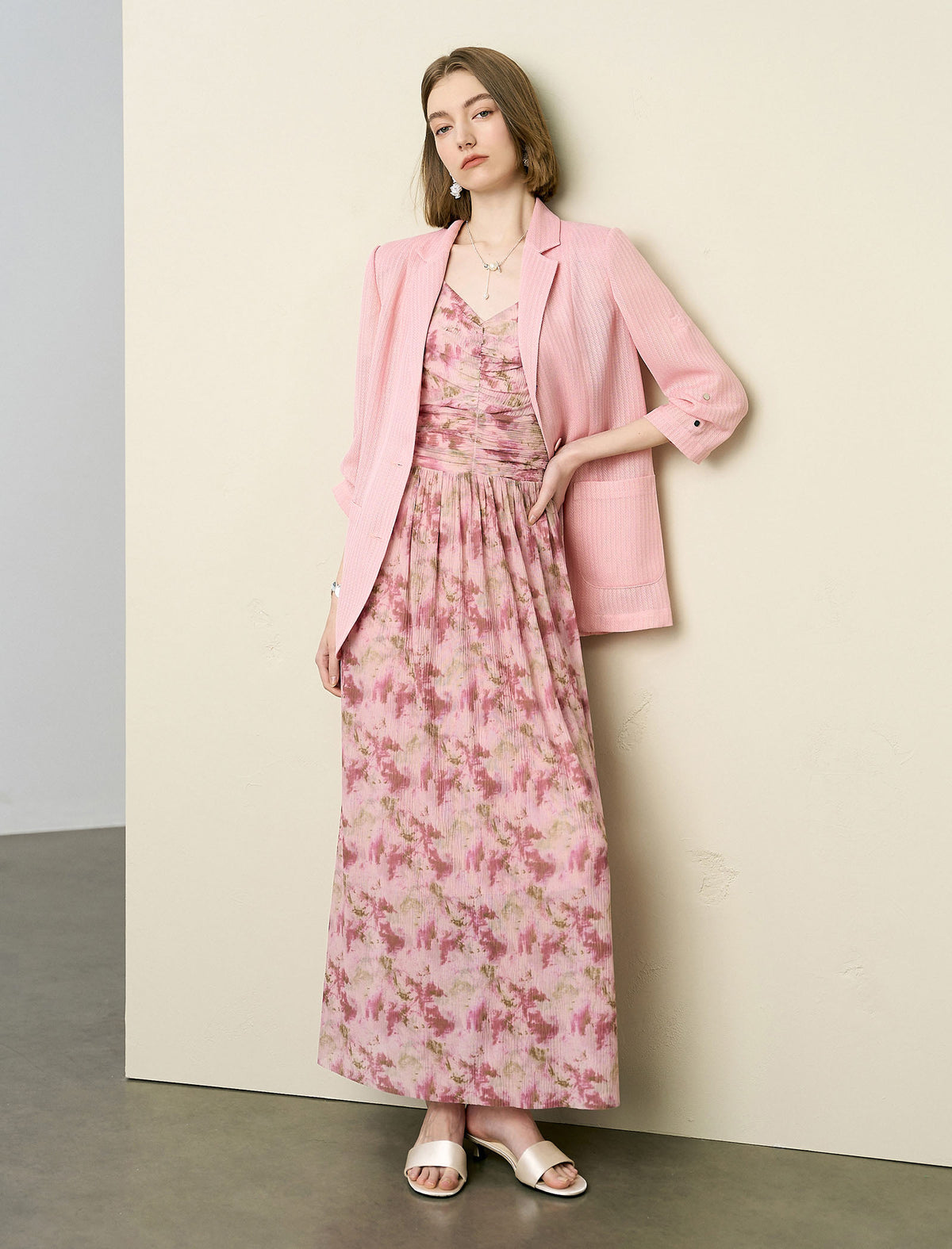 Three-Quarter Sleeve Textured Lapel Blazer