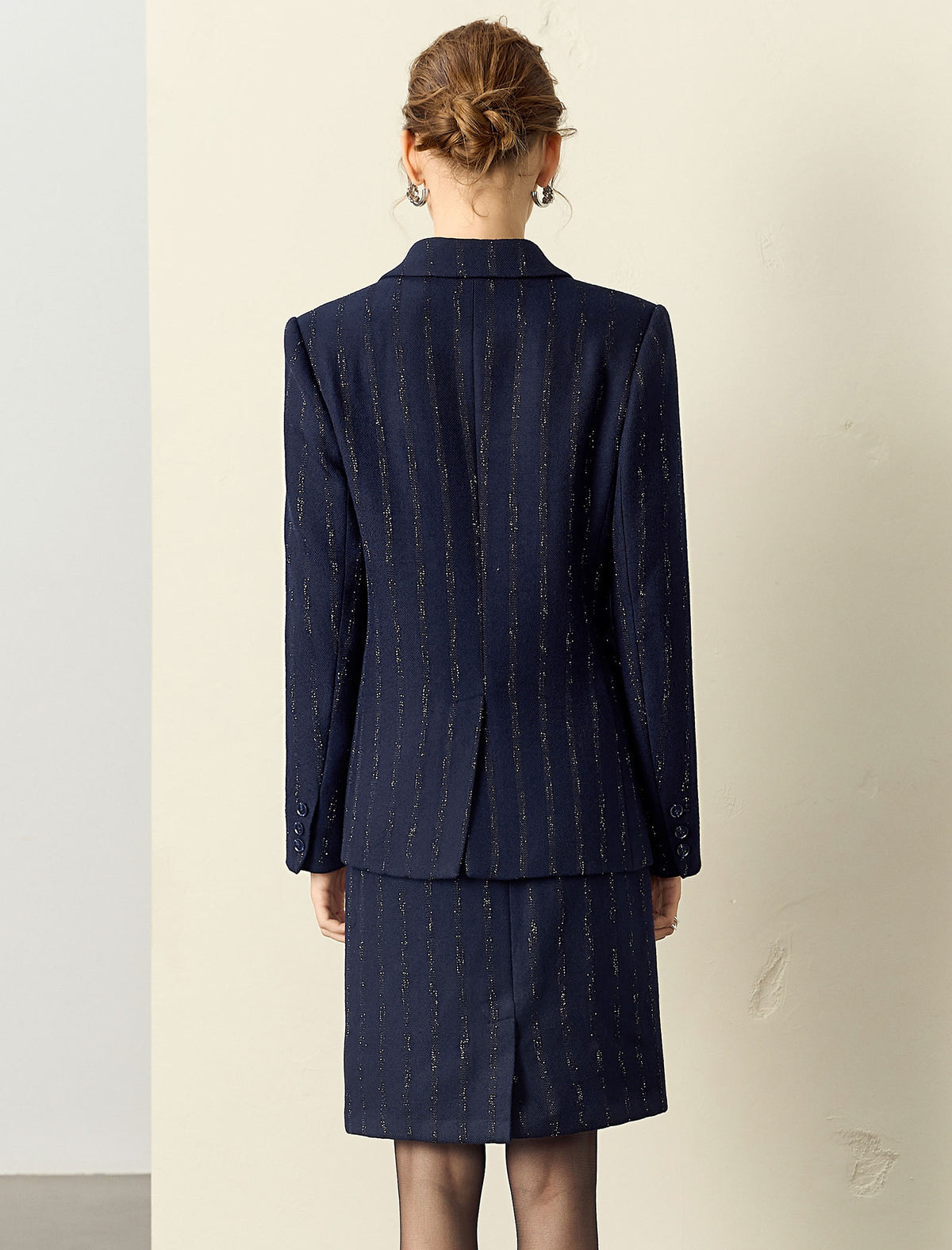 Wool Blend Navy Blue Metallic Striped Blazer