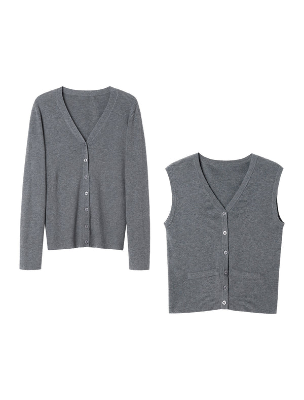 Knit Cardigan and Vest Two-Piece Set