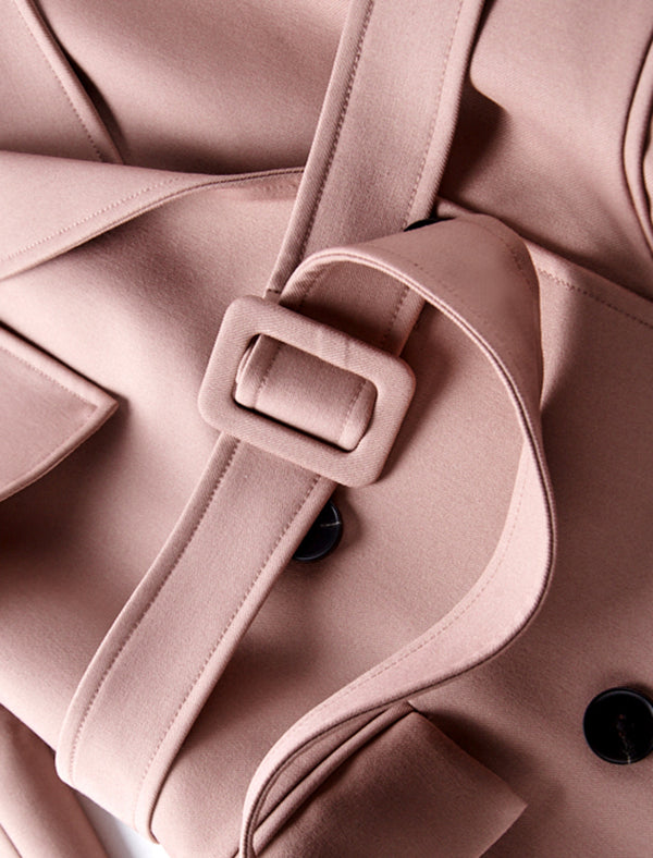 Gathered Waist Double-Breasted Trench Coat