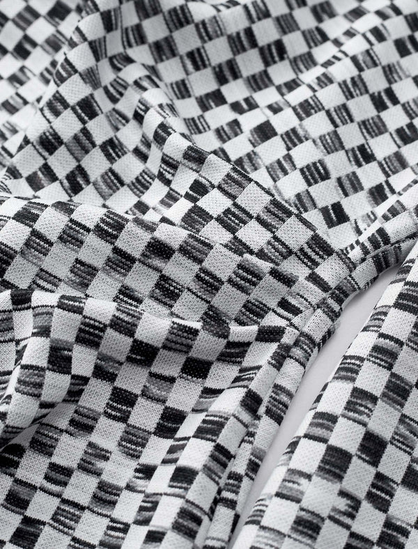 Plaid Black White Slim Fit Knit Top