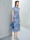Blue Floral Print Belted Shirt Midi Dress