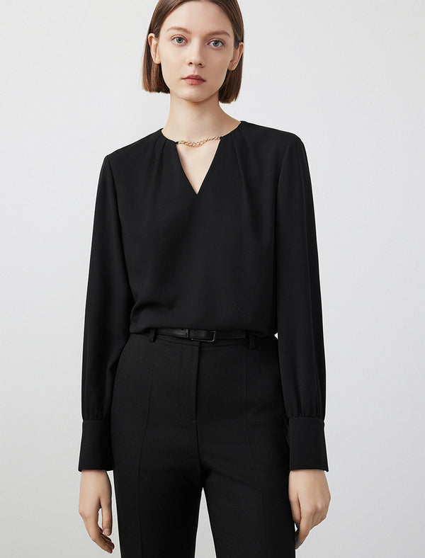 Chain Detail V-Neck Blouse