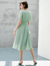 Waist-Cinched A-Line Pleated Short Sleeve Dress