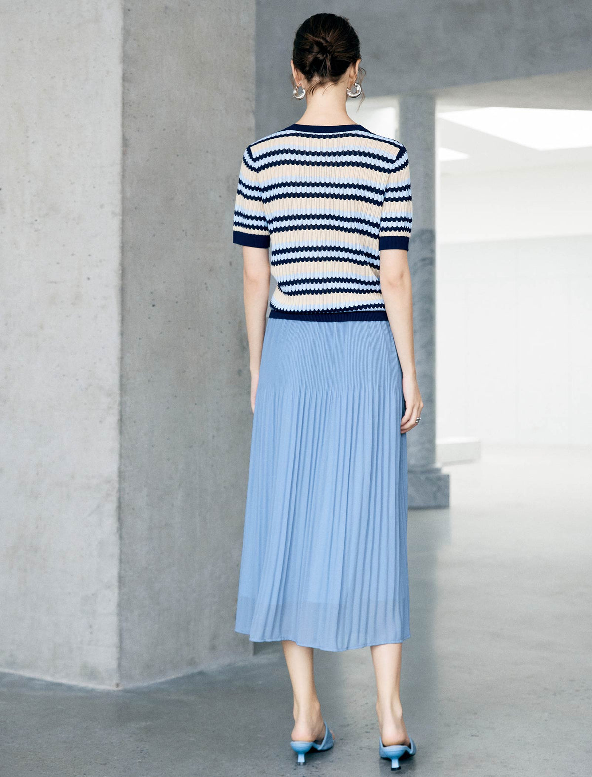 Tencel Striped Short-Sleeve Knit Top