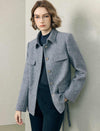 Wool Blend Textured Collared Belted Utility Jacket
