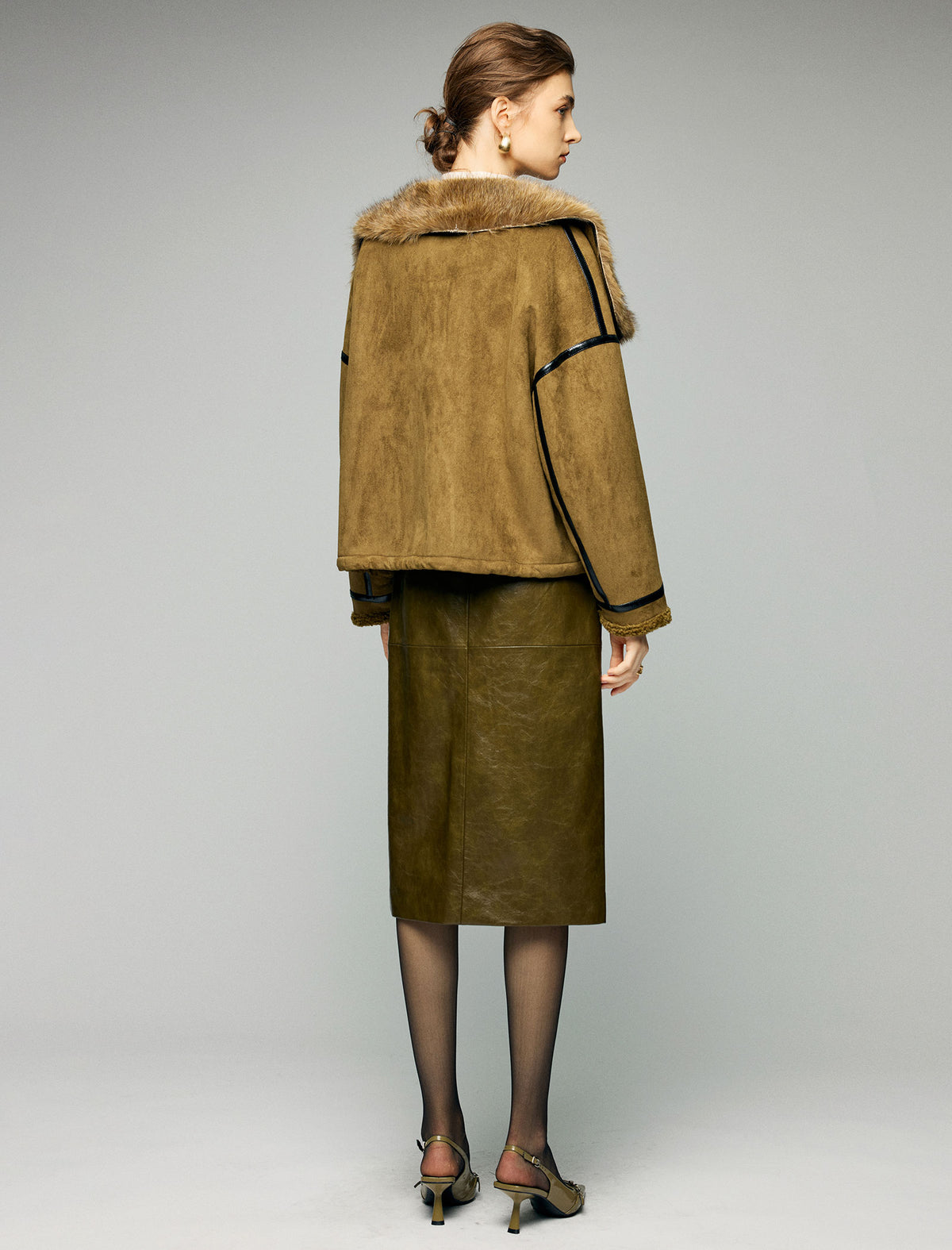 Contrast-Trim Wide-Lapel Cropped Moto Jacket