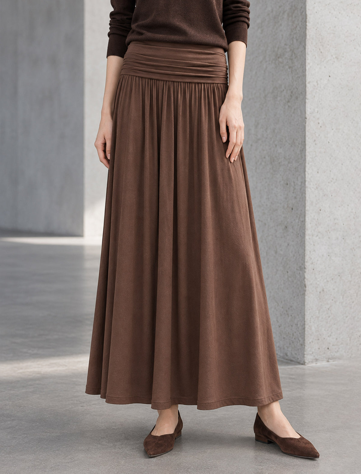 Ruched Waist Gathered A Line Maxi Skirt