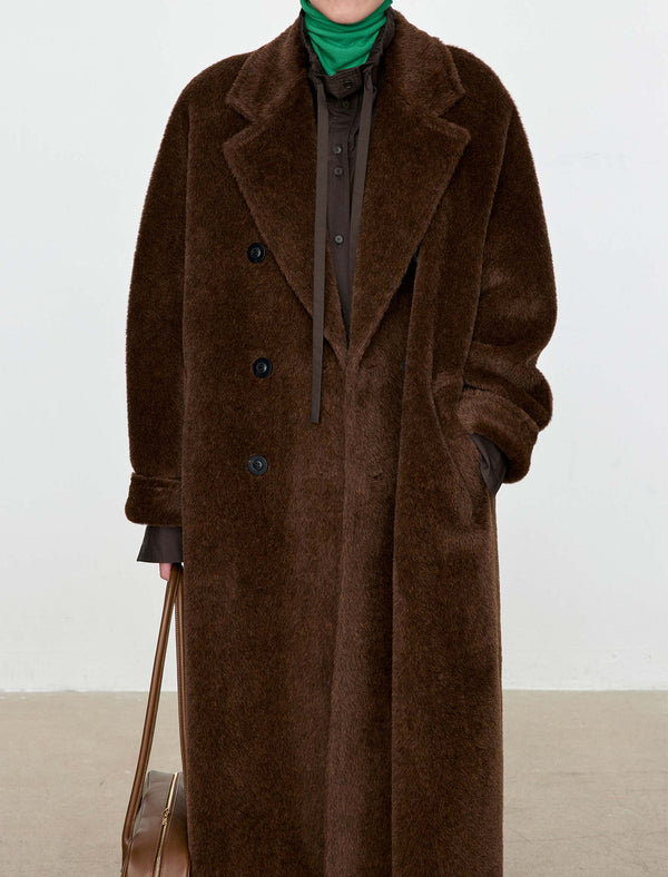 100% Alpaca Double-Breasted Wool Long Coat