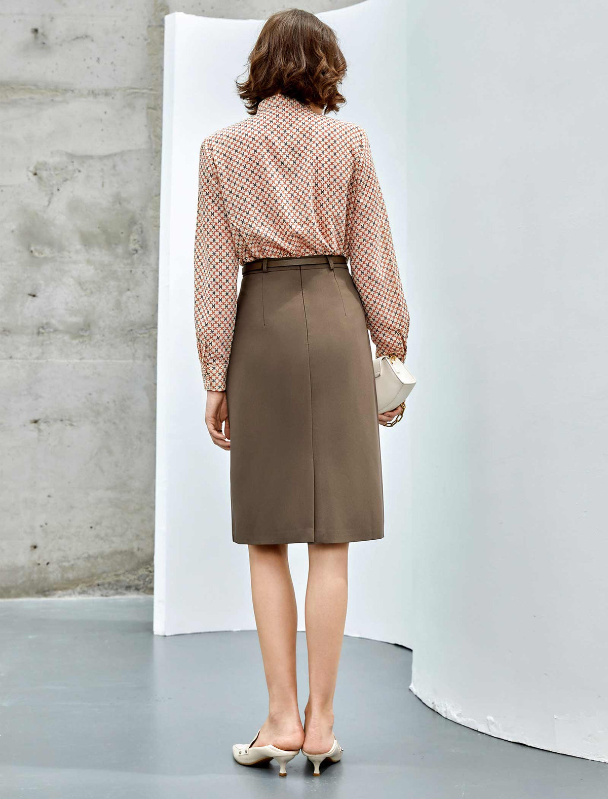 Grid Print Tie Neck Blouse