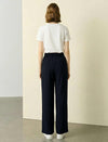 High Waist Pleated Linen Blend Wide Leg Straight Pants
