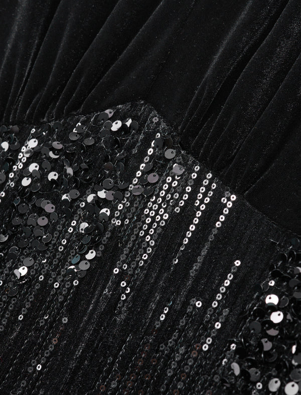 Black Velvet Sequin Midi Dress