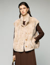 Stand-Collar Button-Front Sleeveless Cropped Vest