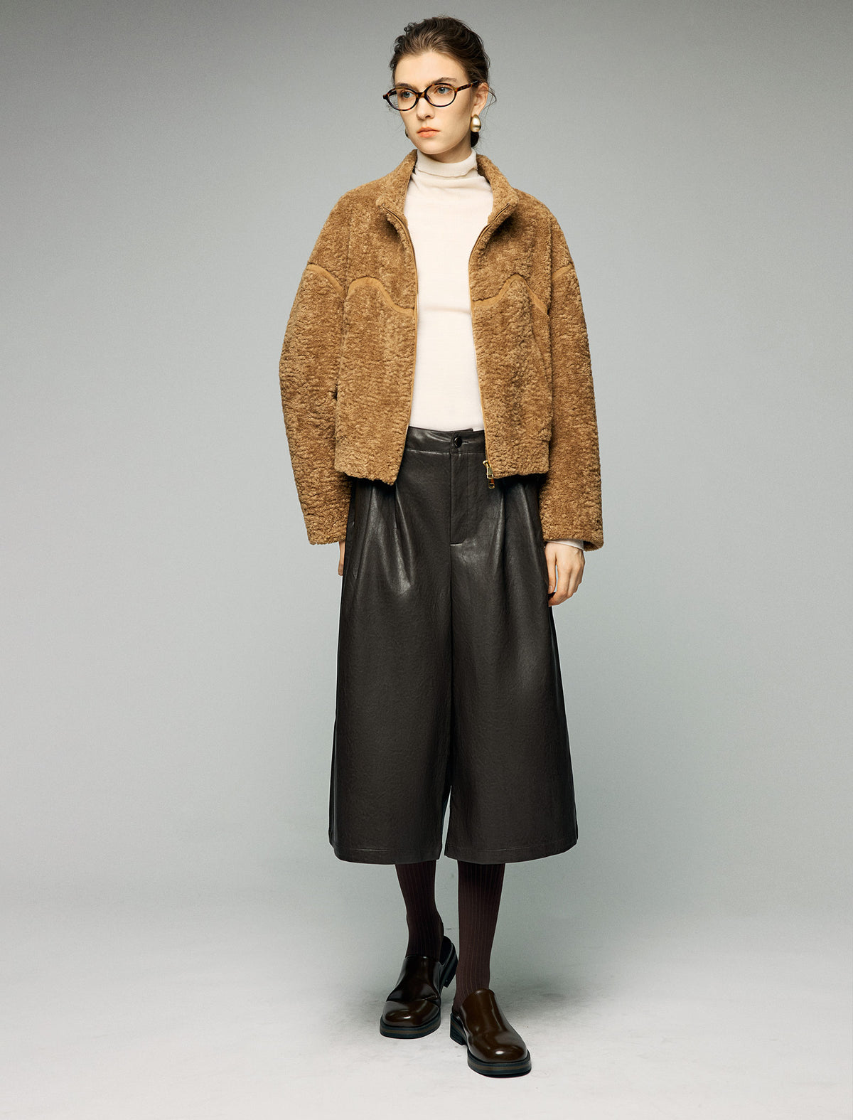 Stand-Collar Contrast-Panel Zip-Front Cropped Jacket