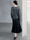 Vintage Black Shiny Satin Midi Skirt