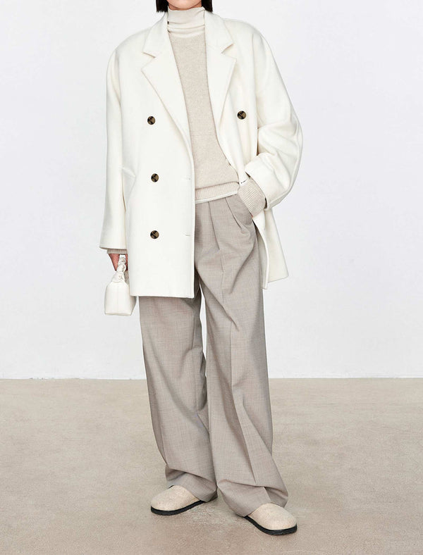 Wool-Cashmere Silk Lining Double-Breasted Coat