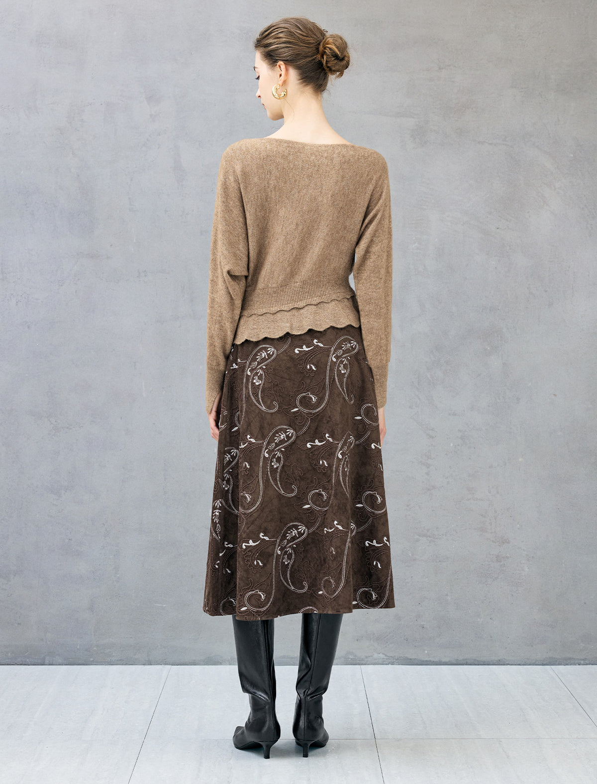 Wool Blend Ruched Boatneck Drop-Shoulder Sweater