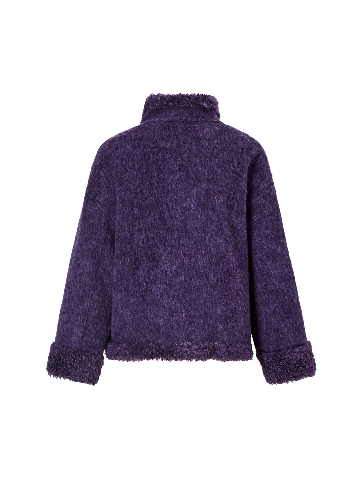 Wool Blend Contrast-Trim Button-Front Cropped Jacket