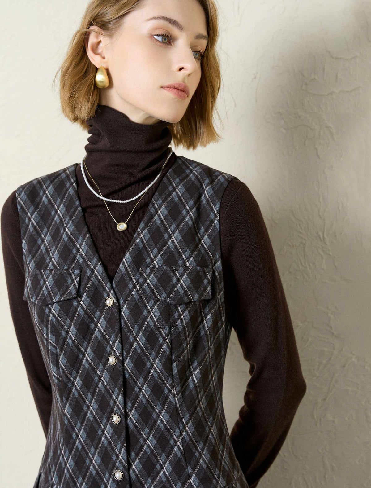 Plaid Sleeveless Button-Front Mini Dress