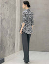 Abstract Floral Print Belted Long Sleeve Blouse