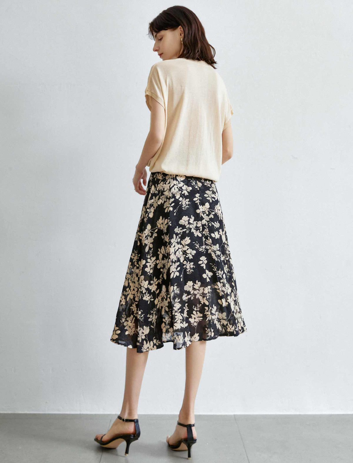 Vintage Floral Chiffon A-Line Skirt