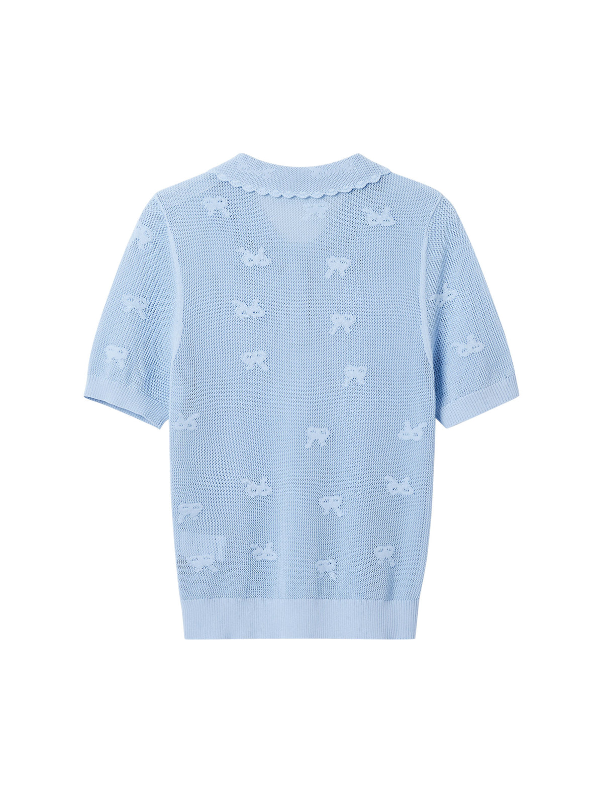 Puff Sleeve Polo Knit Top with Embroidery