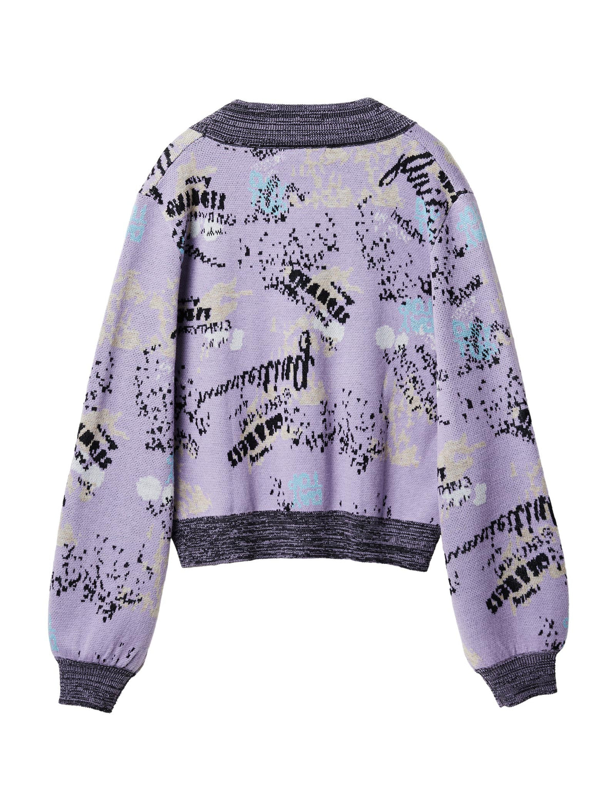 Jacquard Contrast Trim Wool-Blend Cardigan