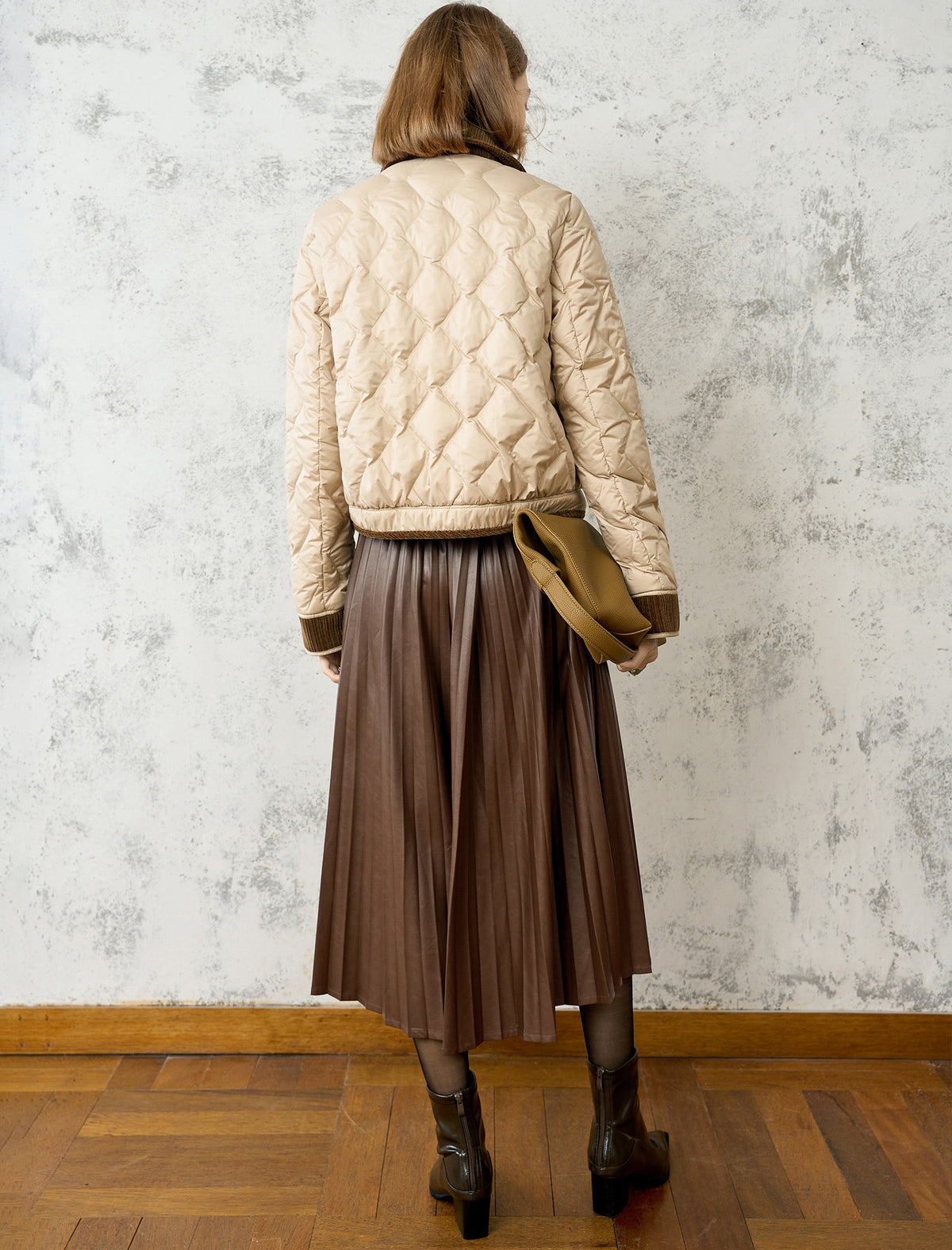 Pleated Faux Leather Midi Skirt