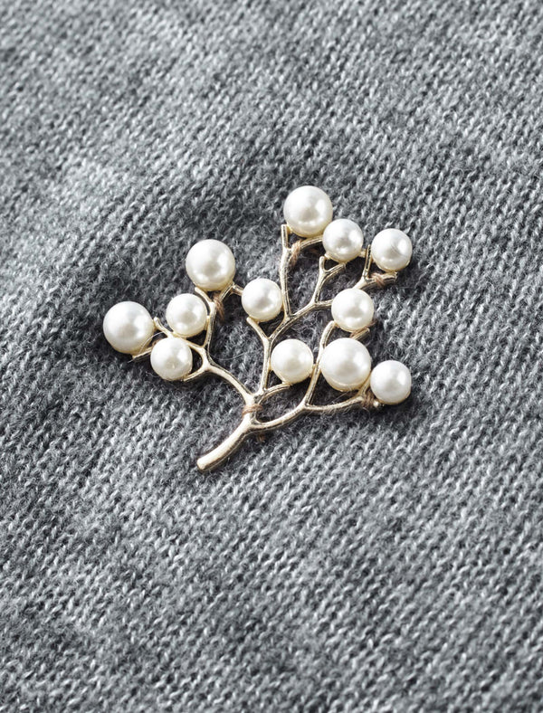 Wool Blend Pearl Brooch Short Sleeve Sweater