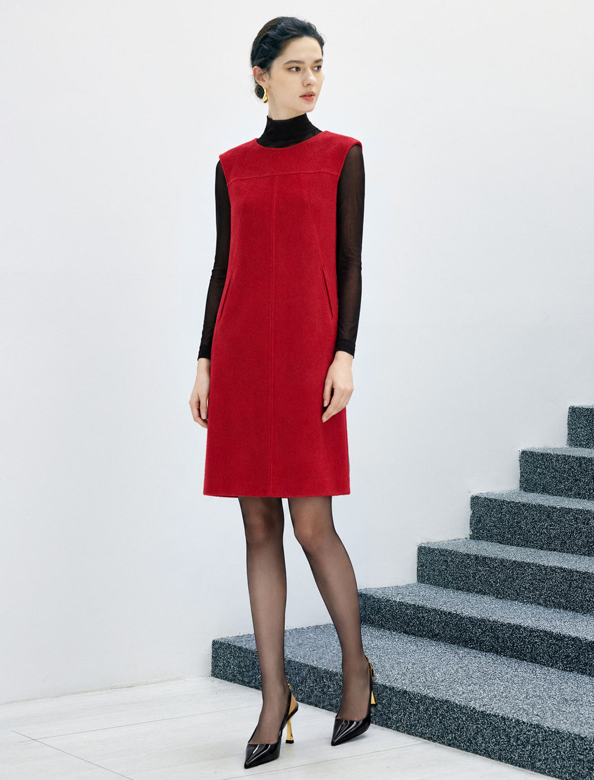 Wool Blend Sleeveless Midi Dress