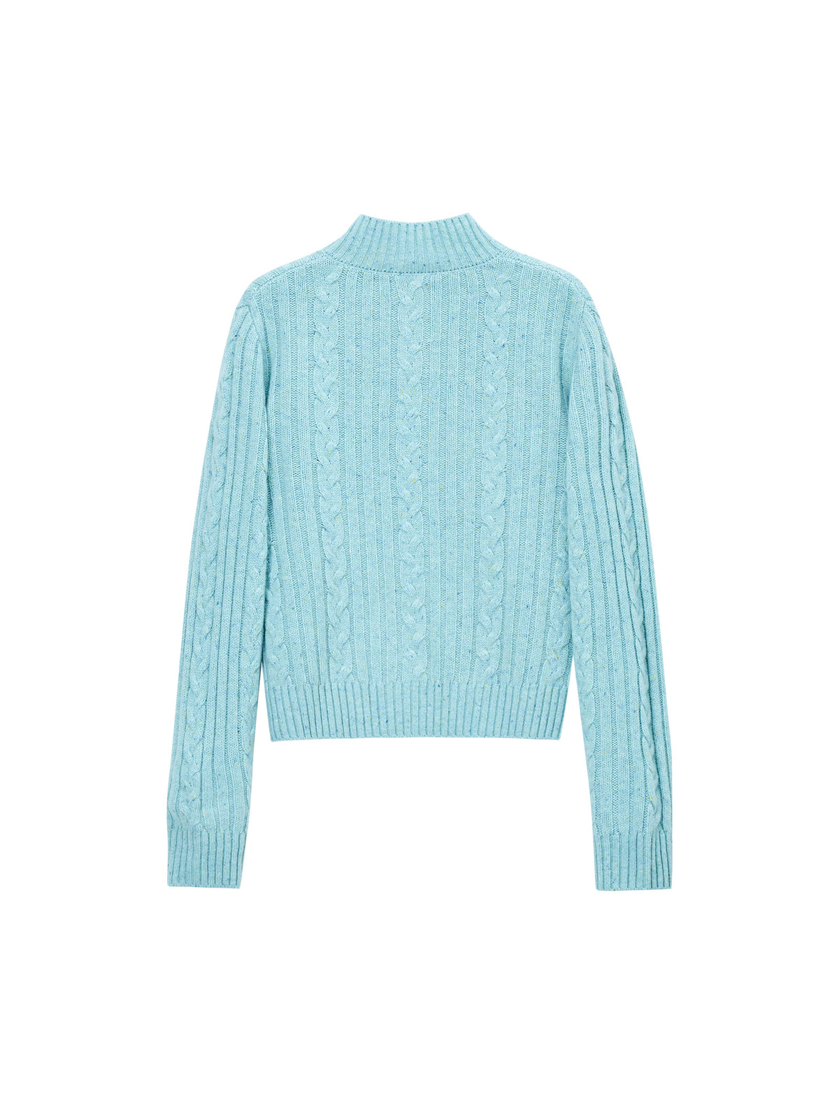 Wool Blend Cable-Knit Mock-Neck Button-Placket Sweater