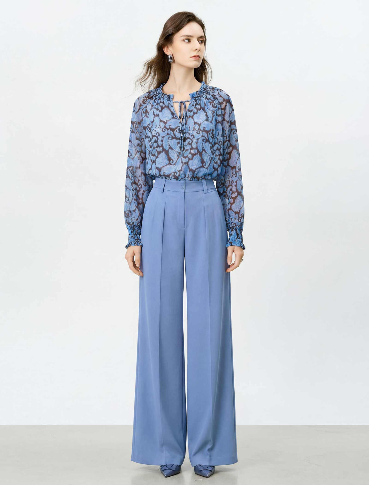 Blue Paisley Tie-Neck Blouse