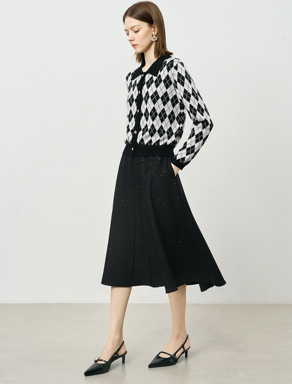 A-Line Sparkle Detail Midi Skirt