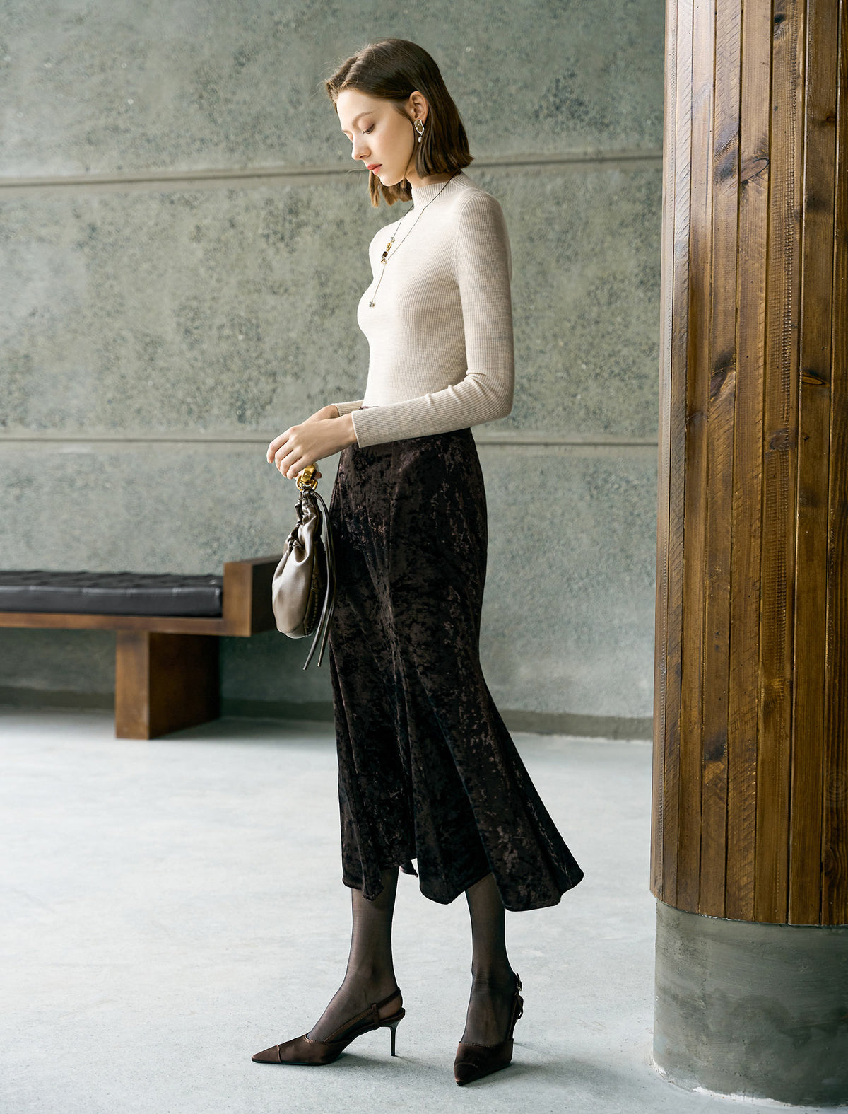 Velvet Mermaid Midi Skirt