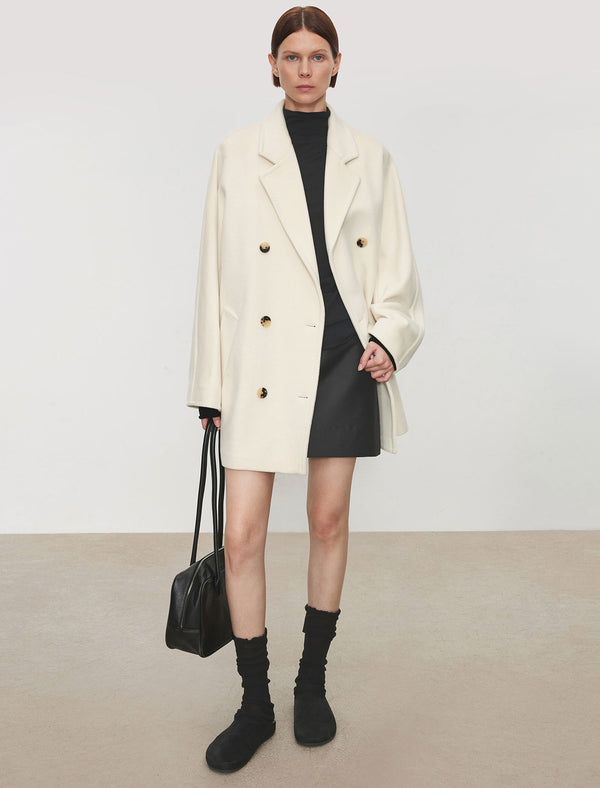 Wool-Cashmere Silk Lining Double-Breasted Coat