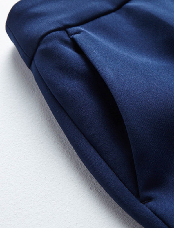 Navy Wide-Leg Suit Pants