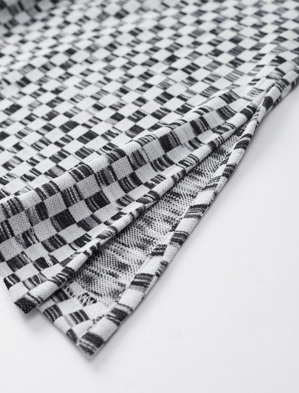 Plaid Black White Slim Fit Knit Top