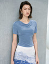 Velvet Cowl Neck Short Sleeve Top