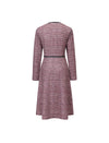 Jacquard Plaid V-Neck Long Sleeve Pearl-Button A-Line Dress