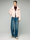 Textured Stand-Collar Zip-Front Cropped Puffer Jacket