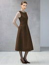 Beaded Crewneck Sleeveless Pleated A-Line Midi Dress