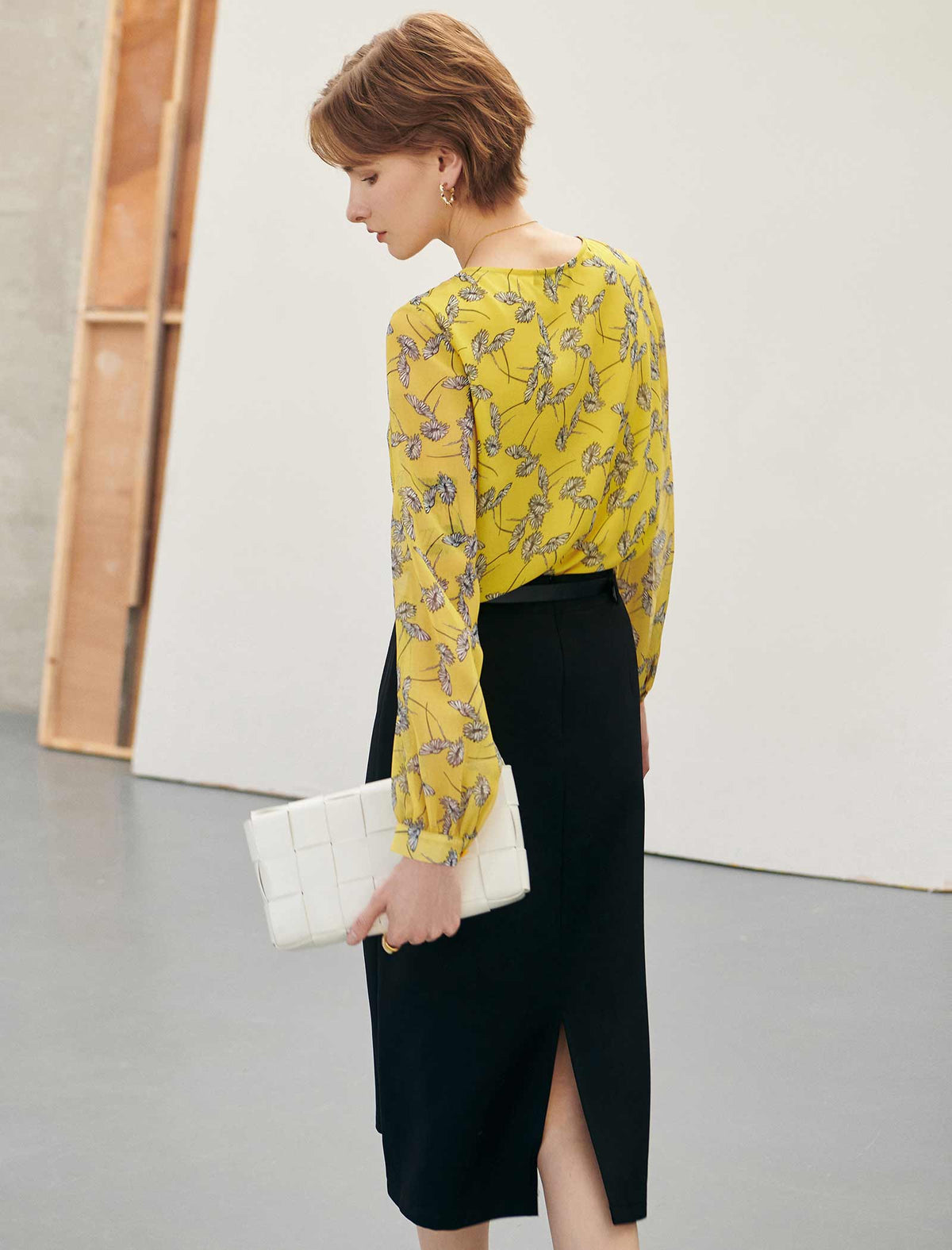 Bright Yellow Floral Sheer Blouse