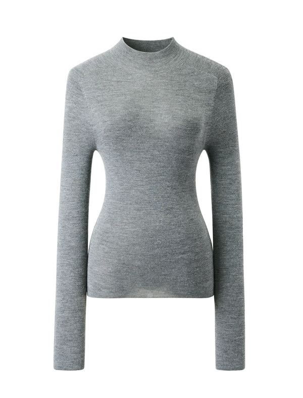 100% Wool Mock Neck Knit Top