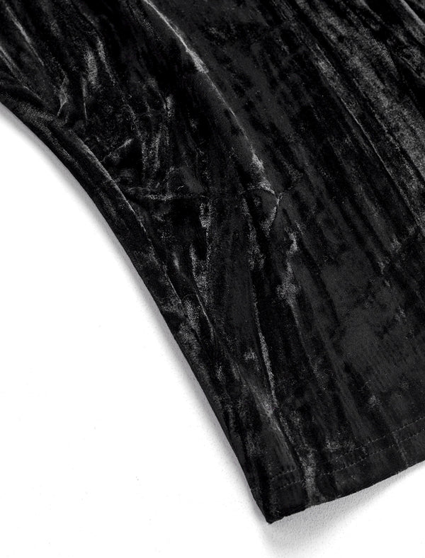 Black Velvet Embellished Button-Up Top