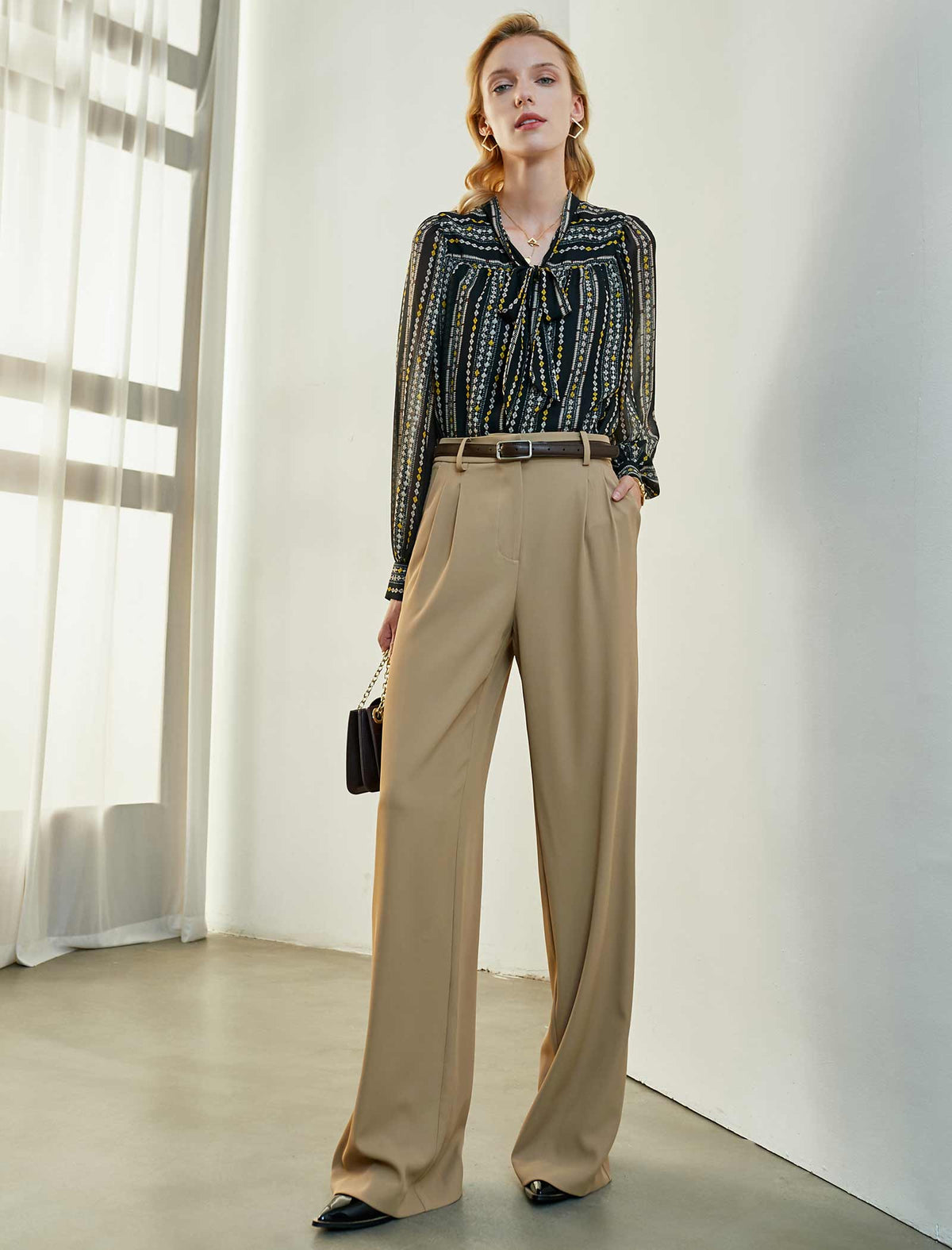 Print Tie-Neck Blouse