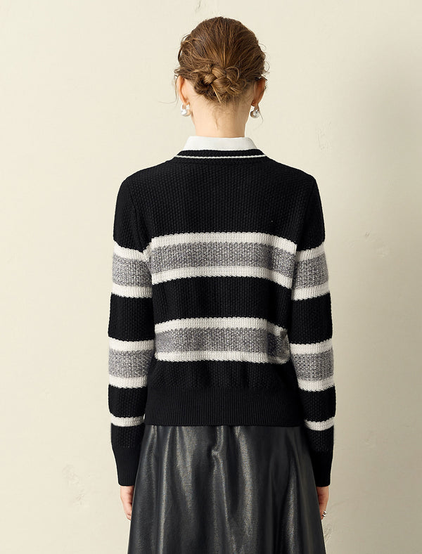 Black White Striped Loose Knit Sweater