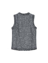 Sparkle Tweed V Neck Sleeveless Fringe Trim Vest