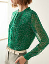 Emerald Green Ditsy-Print Pleated Blouse