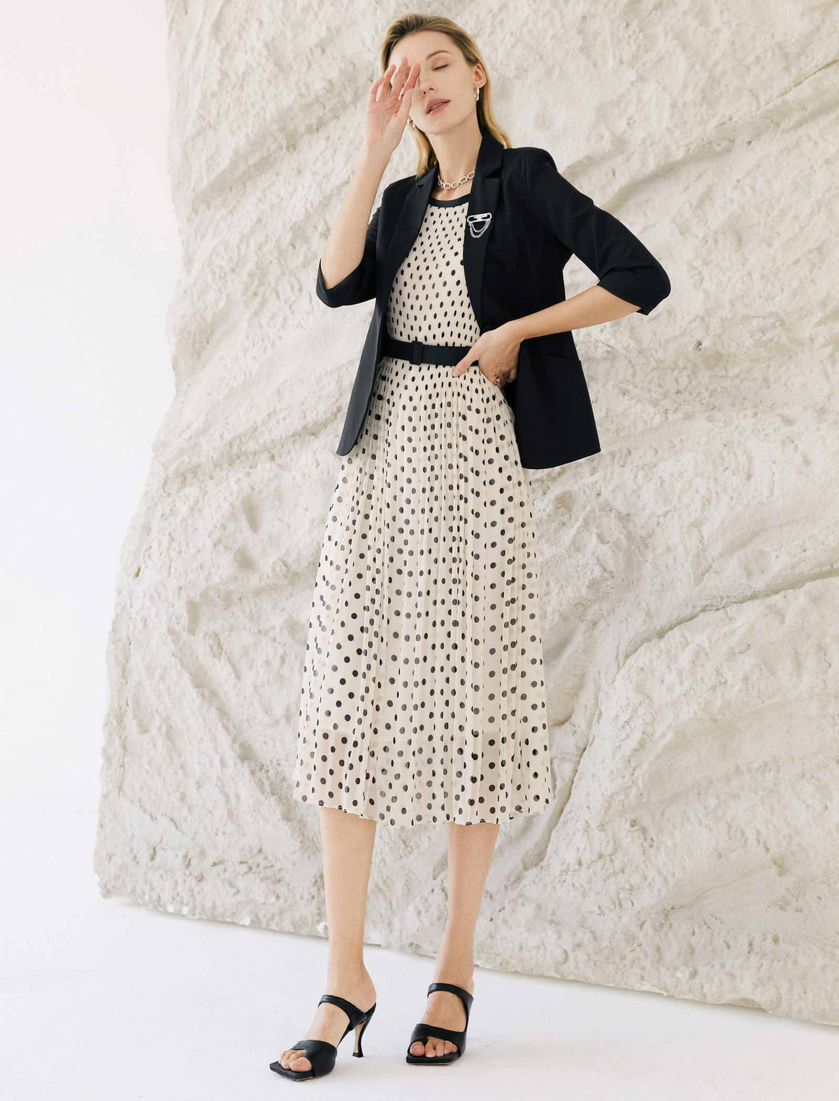 Sleeveless Chiffon Polka Dot Dress