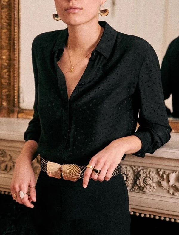 100% Mulberry Silk Polka Dot Button-Down Shirt